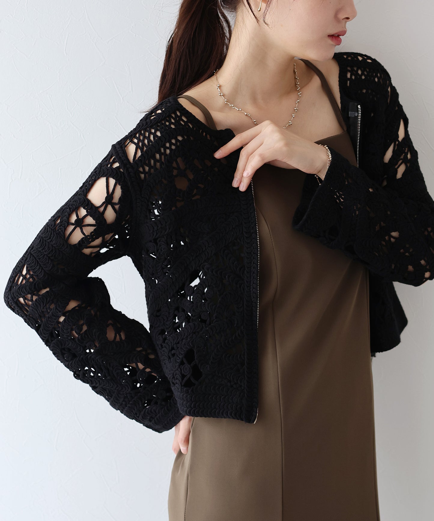 【SALE】ダブルジップクロシェカーディガン