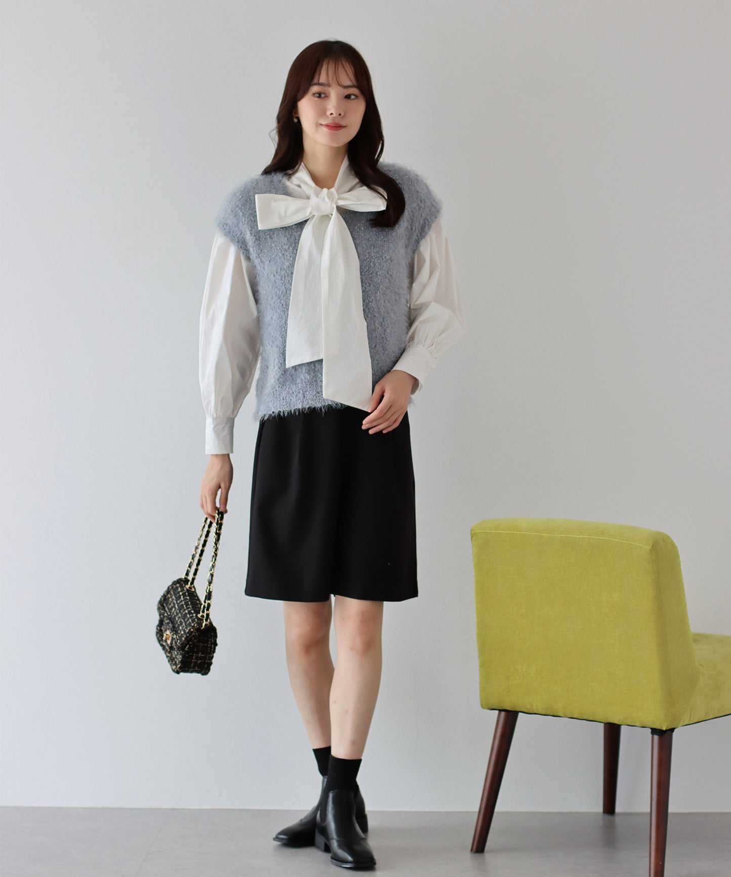 【SALE】ぽこぽこVネックシャギーニットベスト