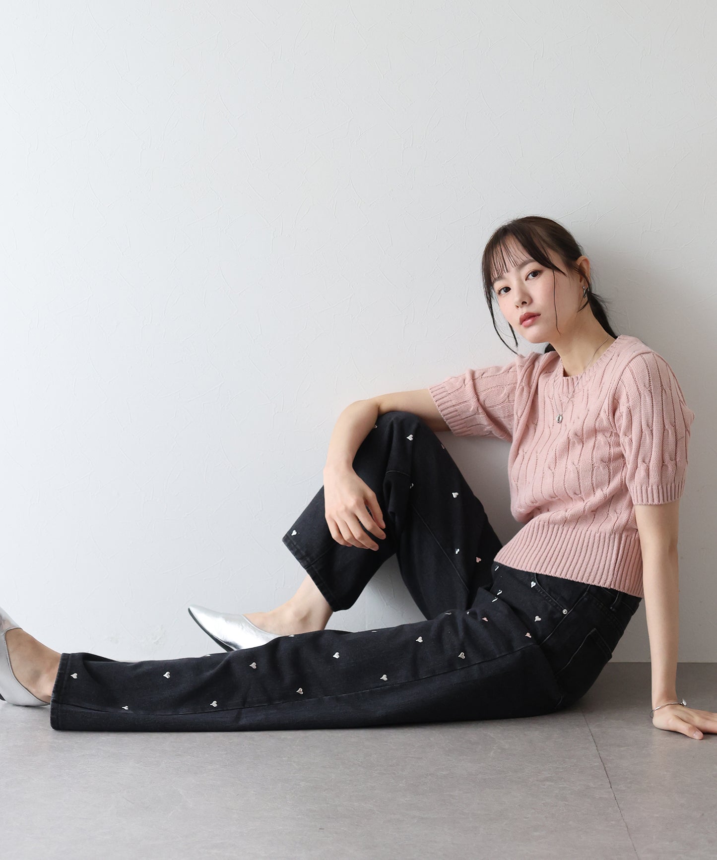 ハートスタッズデニムパンツ