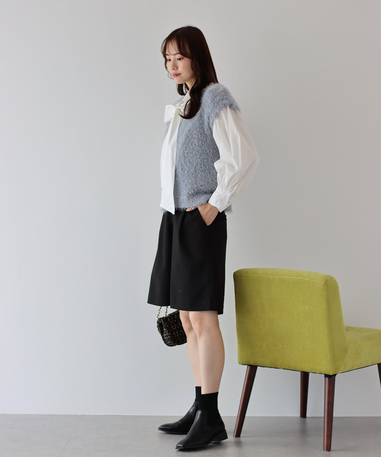 【SALE】ぽこぽこVネックシャギーニットベスト
