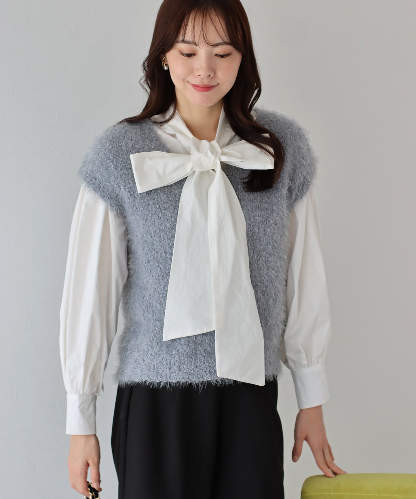 【SALE】ぽこぽこVネックシャギーニットベスト