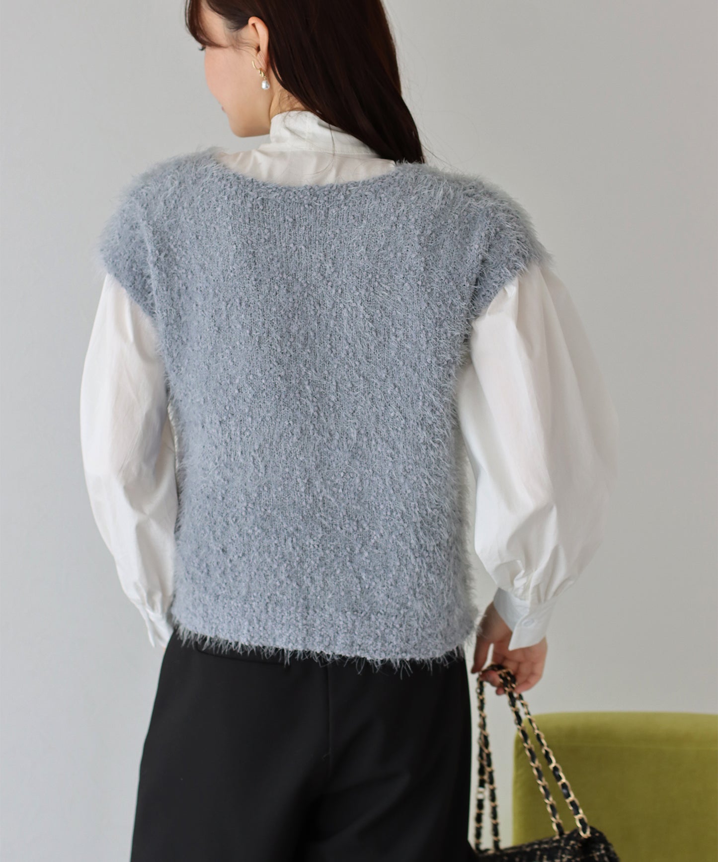 【SALE】ぽこぽこVネックシャギーニットベスト
