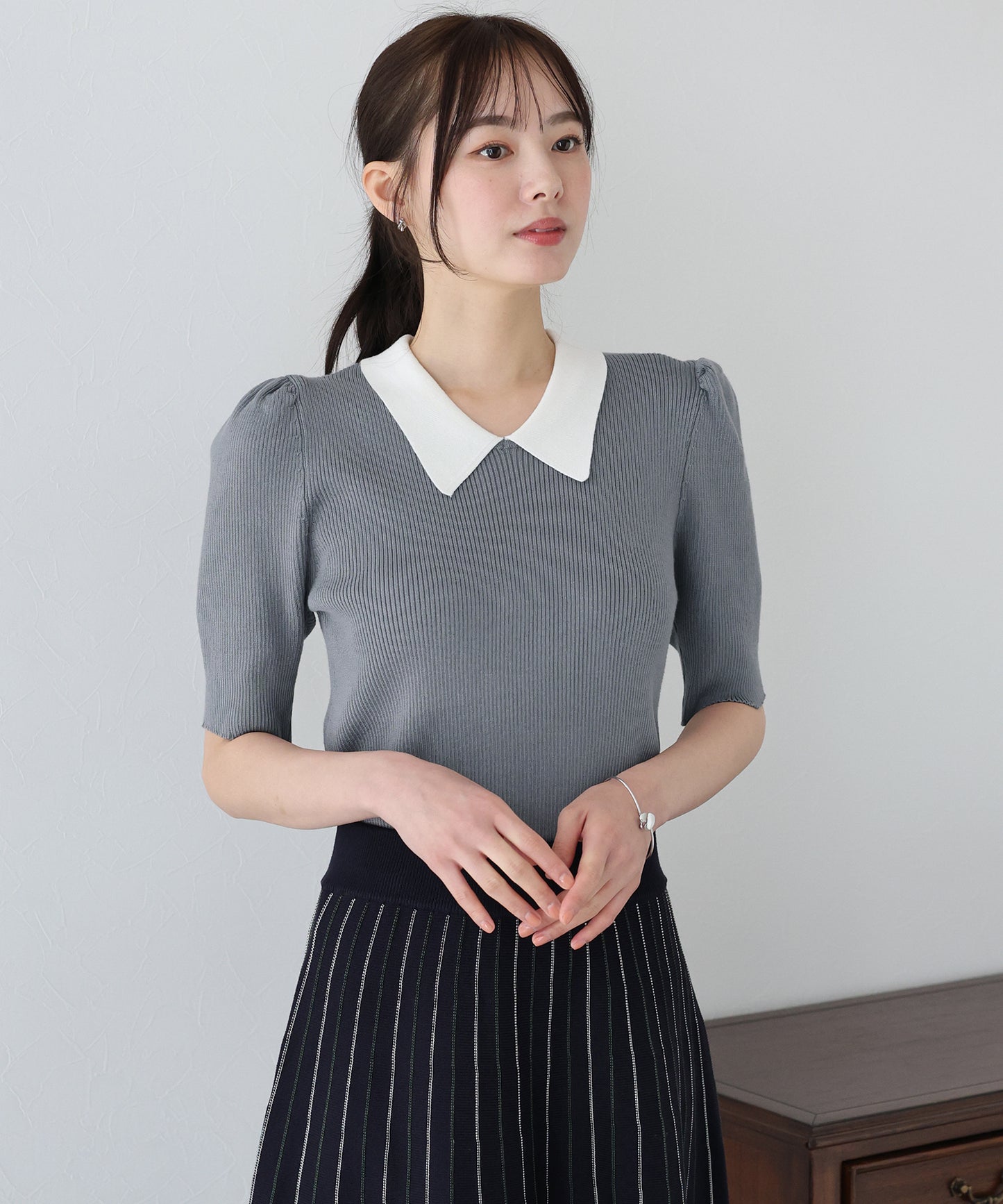 【SALE】白衿パフスリーブニット