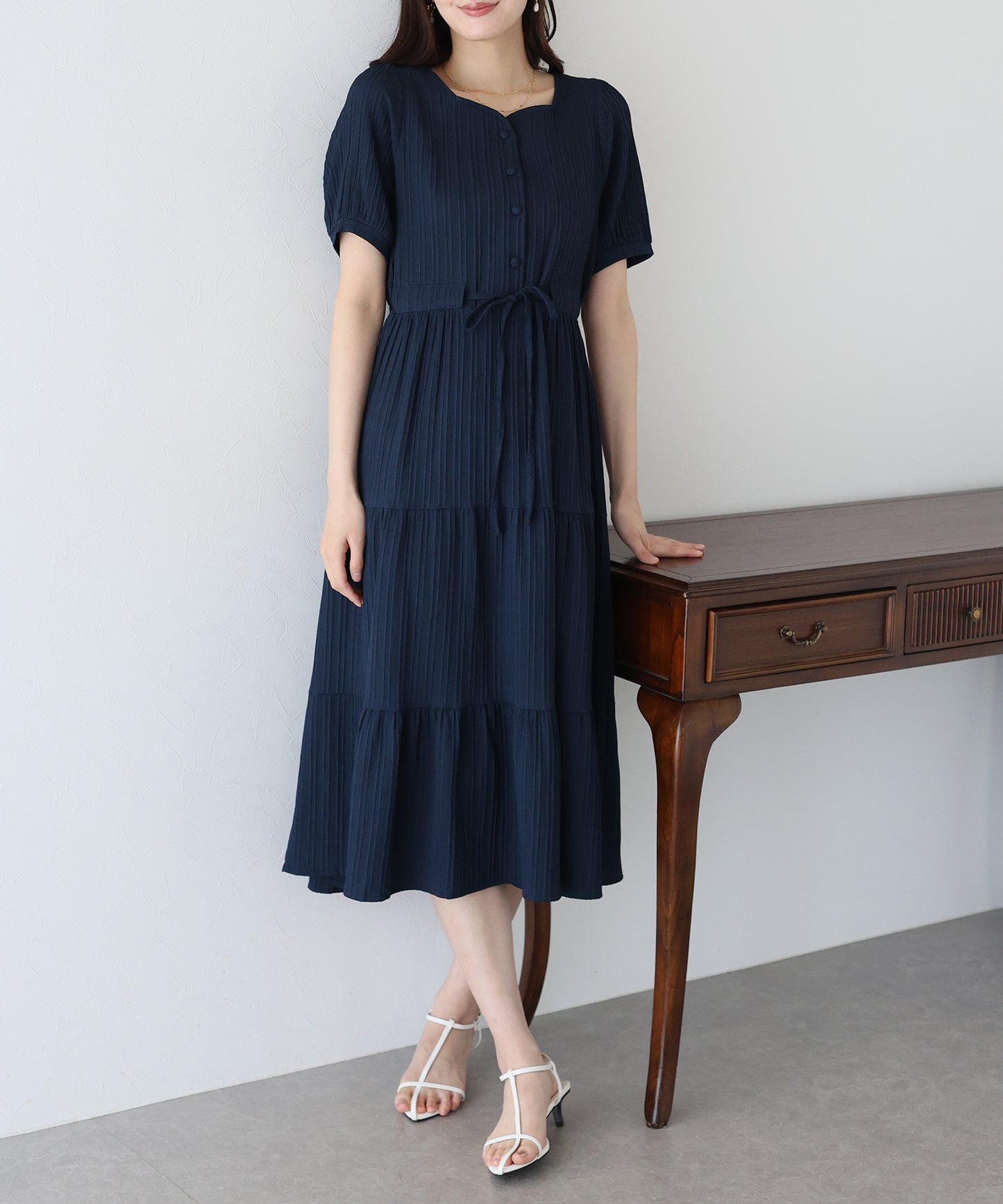 【TIME SALE】ハートネックティアード半袖ワンピース