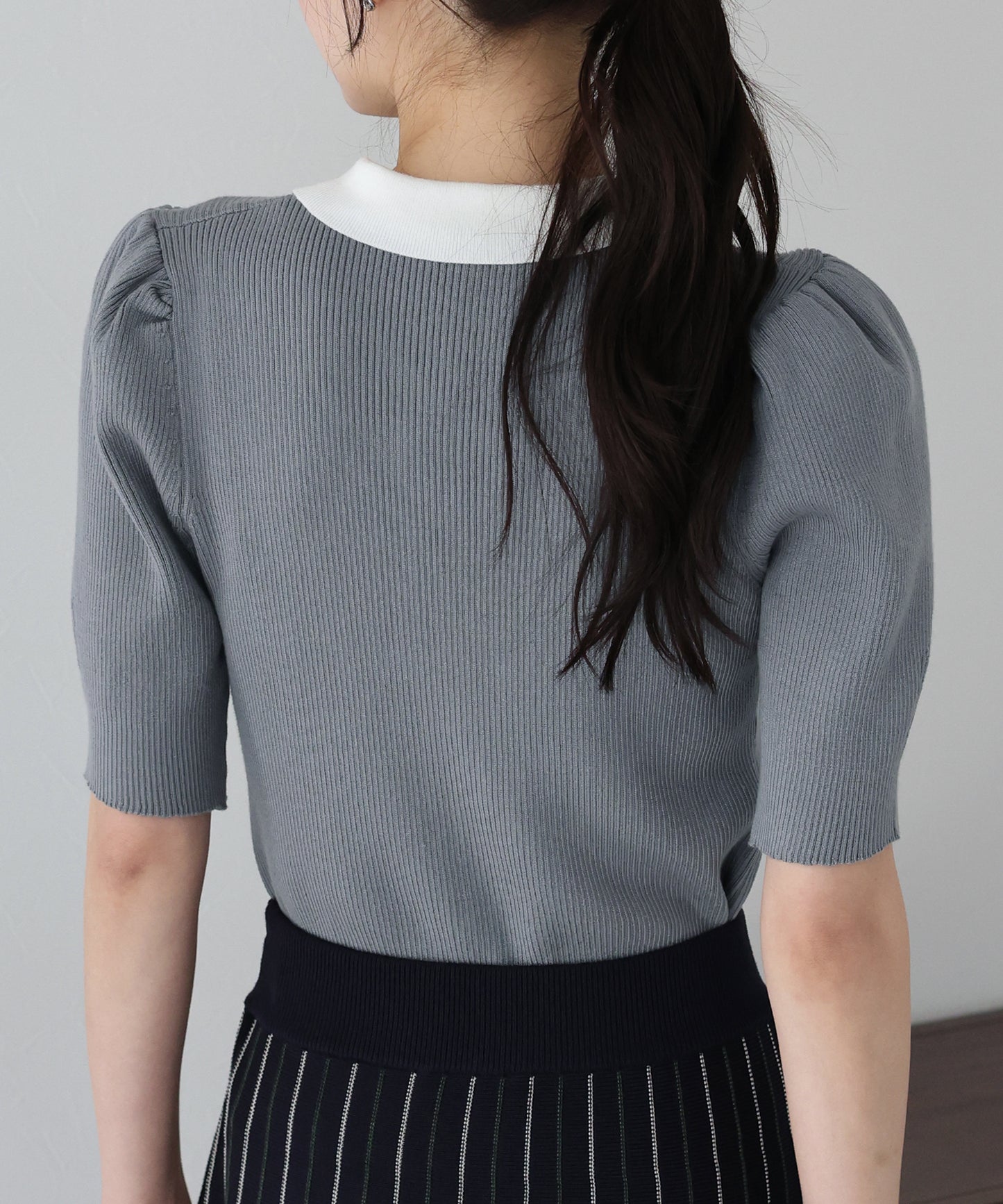 【SALE】白衿パフスリーブニット