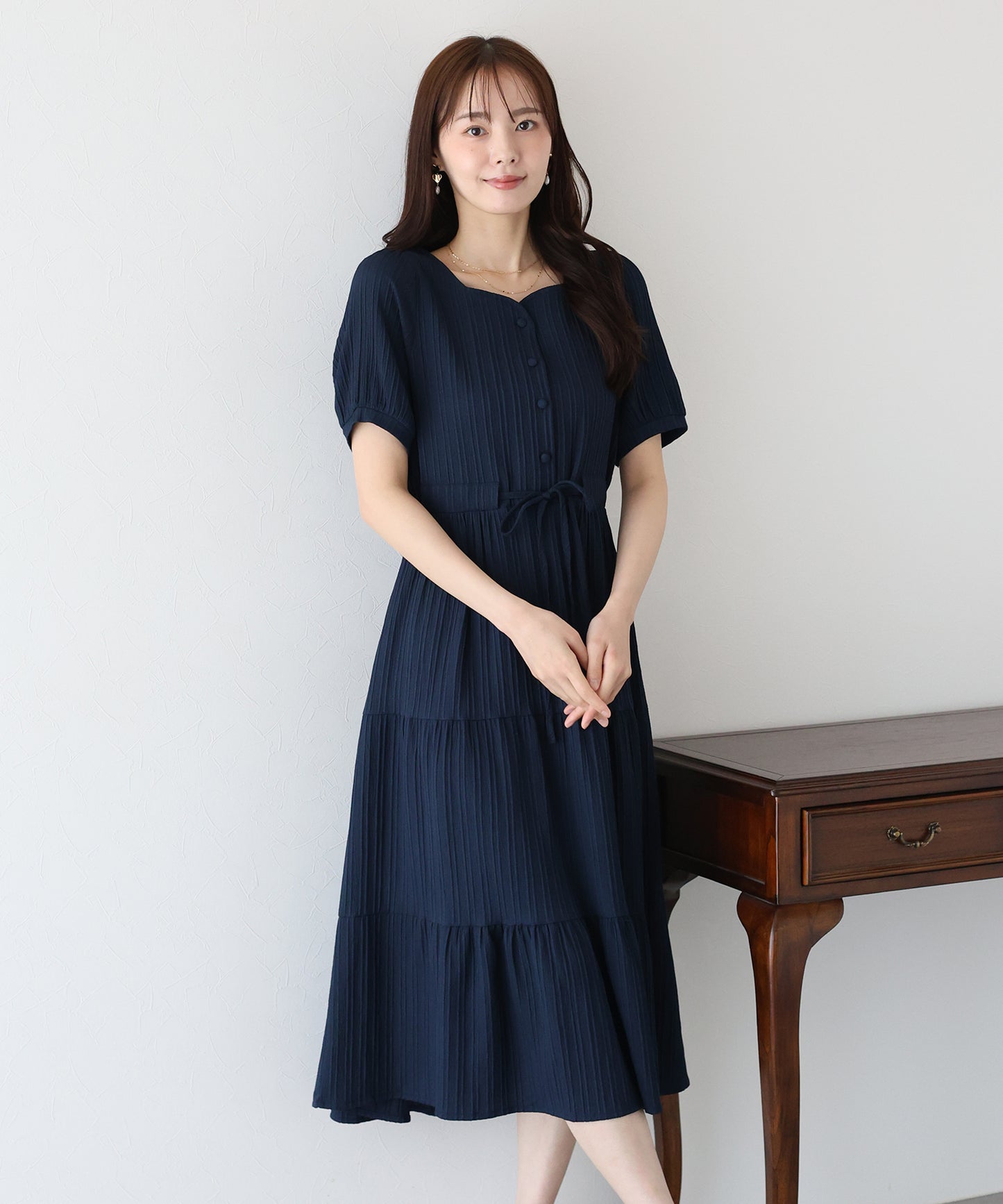 【TIME SALE】ハートネックティアード半袖ワンピース