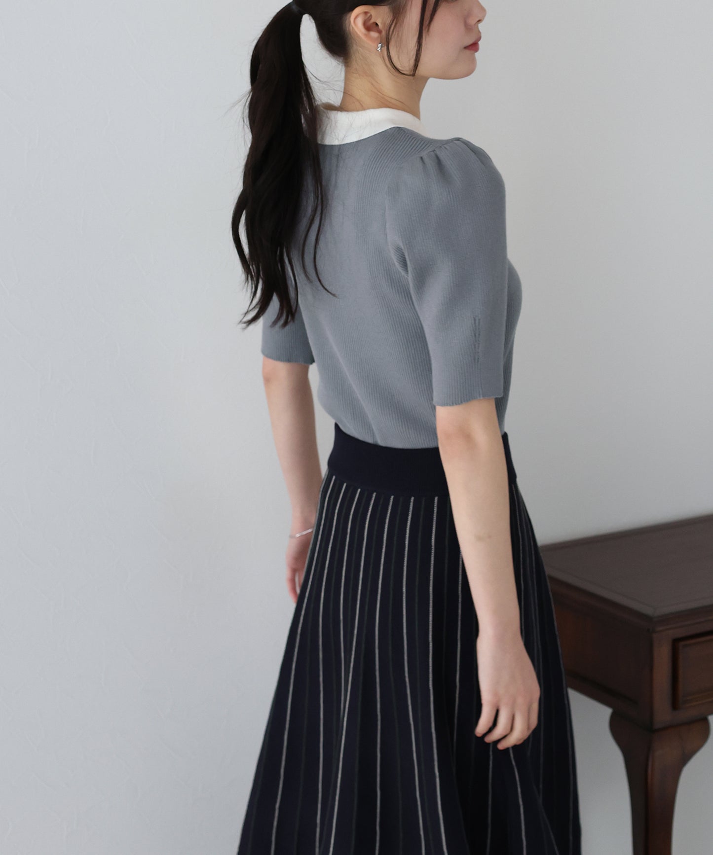 【SALE】白衿パフスリーブニット