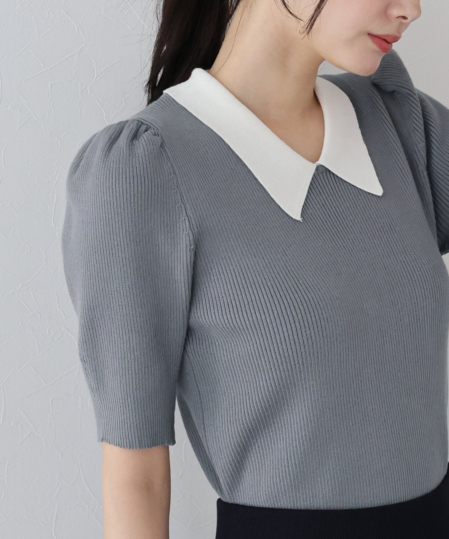 【SALE】白衿パフスリーブニット