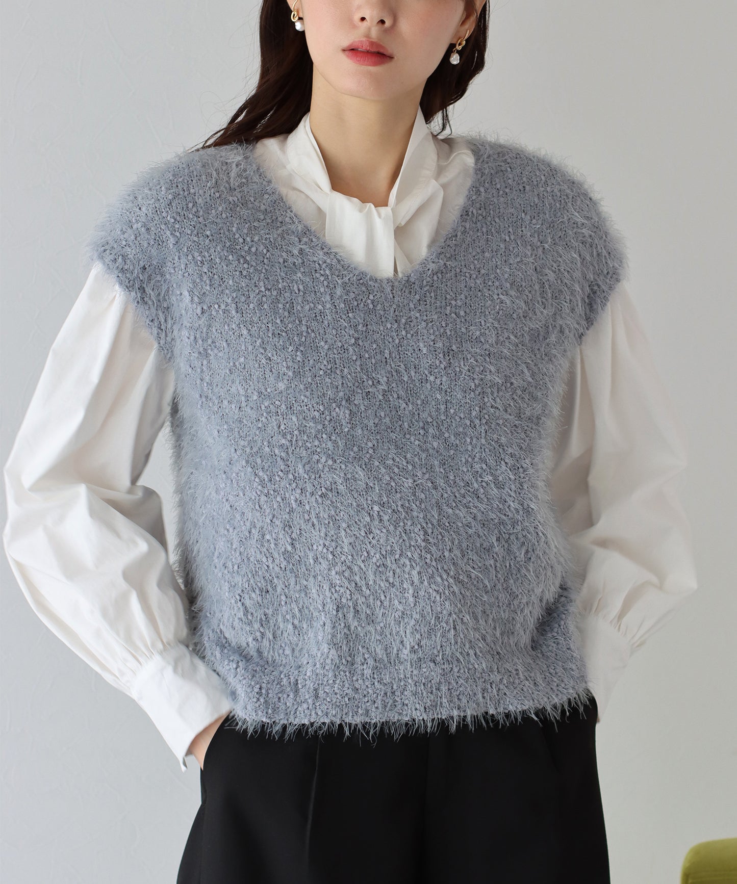 【SALE】ぽこぽこVネックシャギーニットベスト