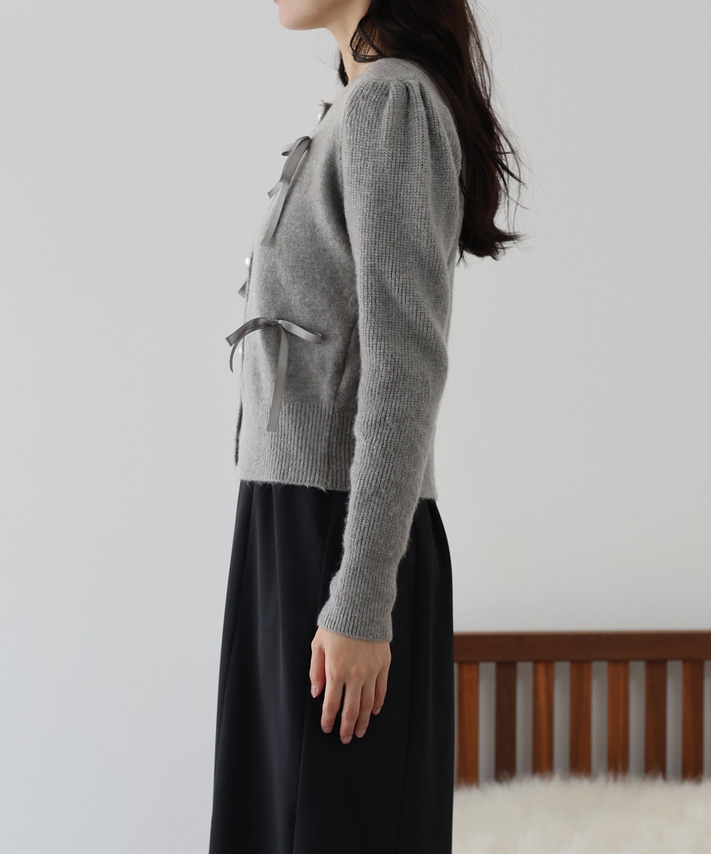 【SALE】リボン付きパールボタンカーディガン