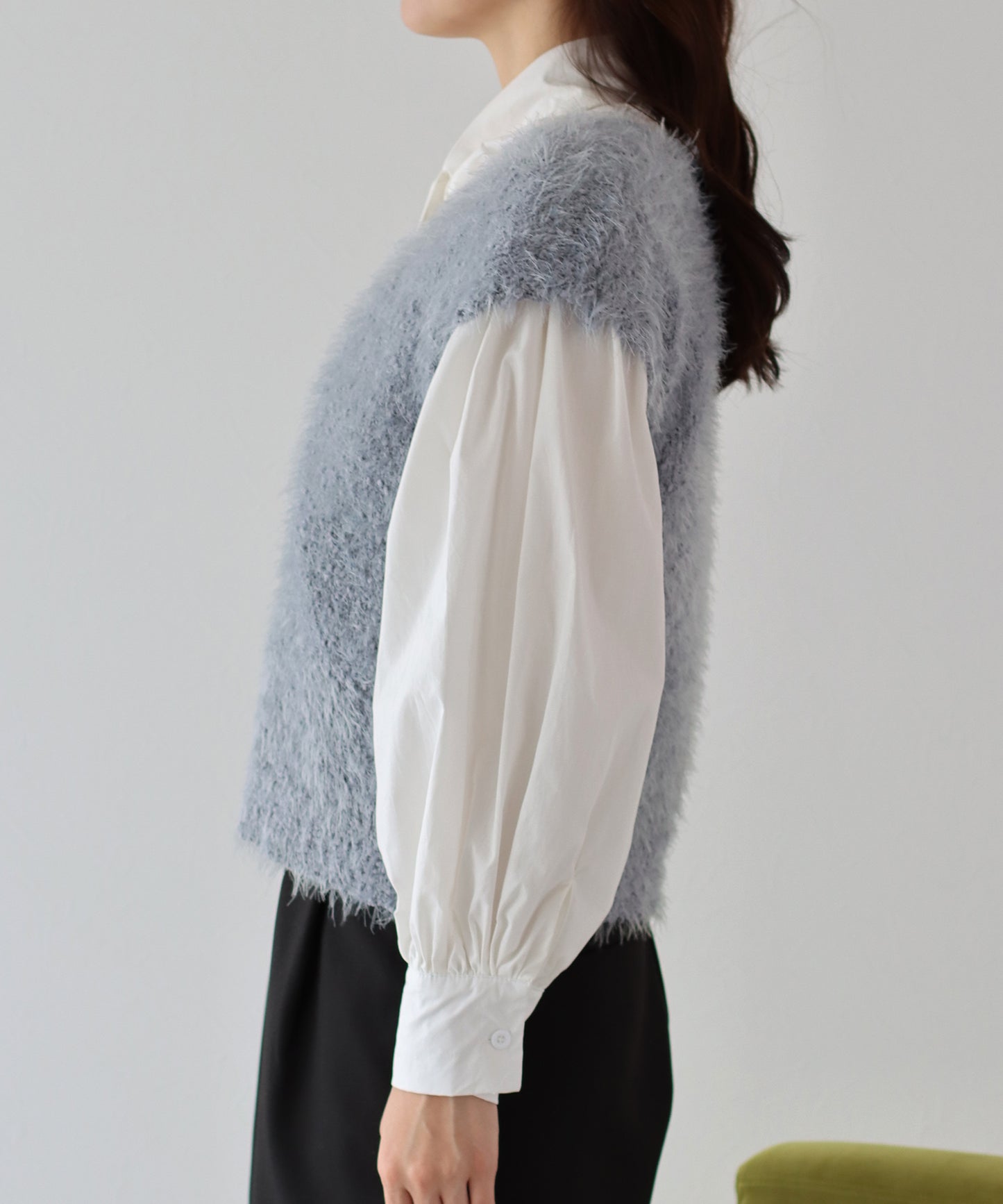 【SALE】ぽこぽこVネックシャギーニットベスト