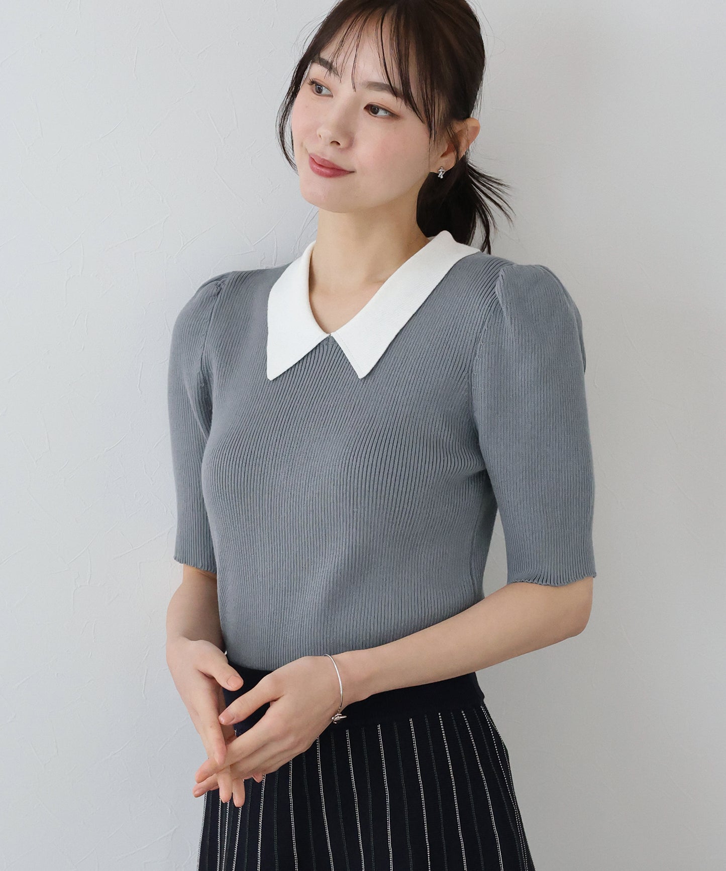 【SALE】白衿パフスリーブニット