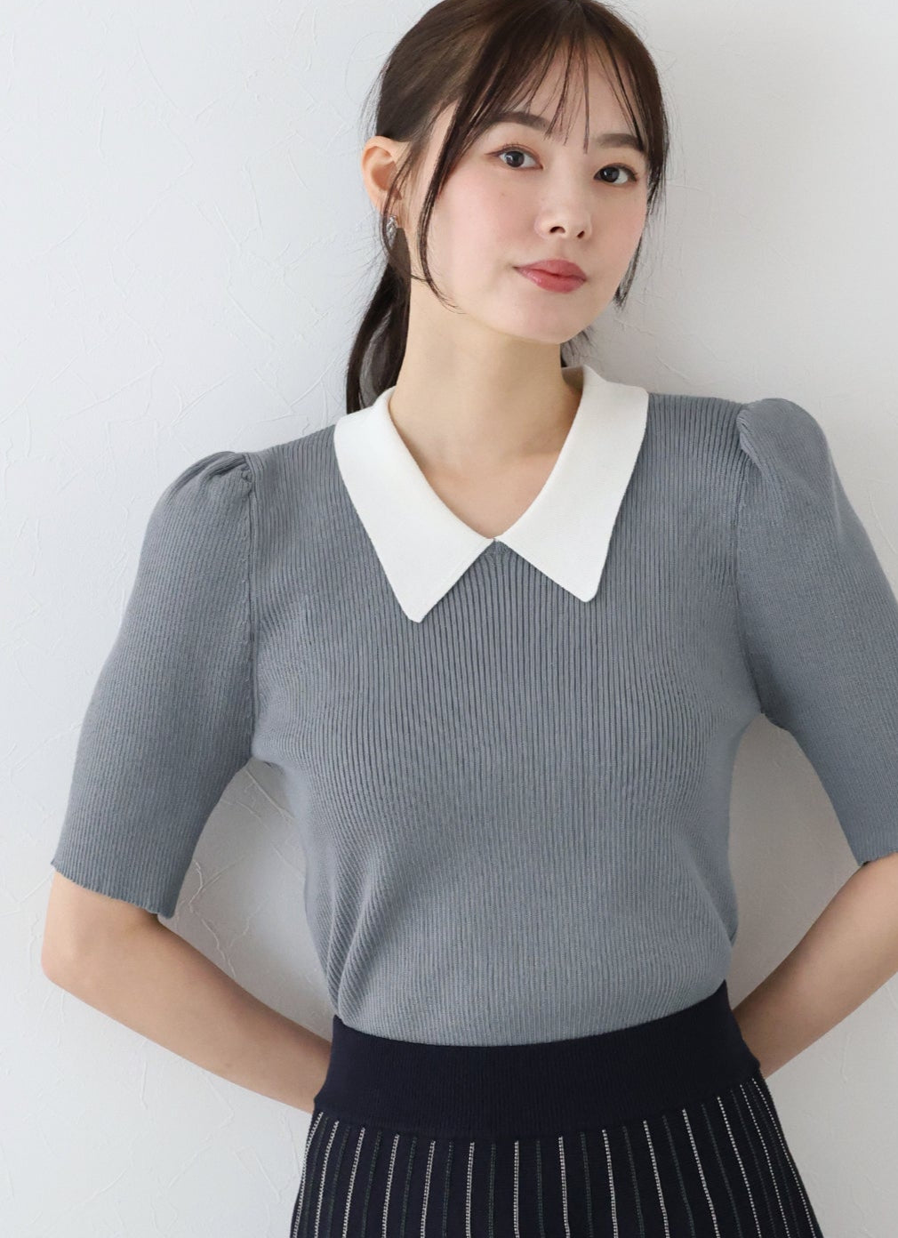 【SALE】白衿パフスリーブニット