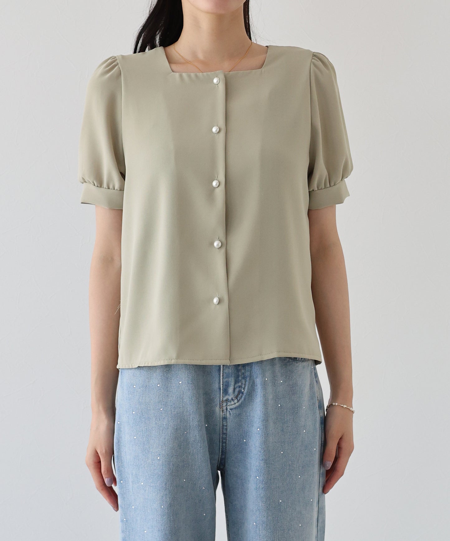 【TIME SALE】パールボタンブラウス【ネコポス】