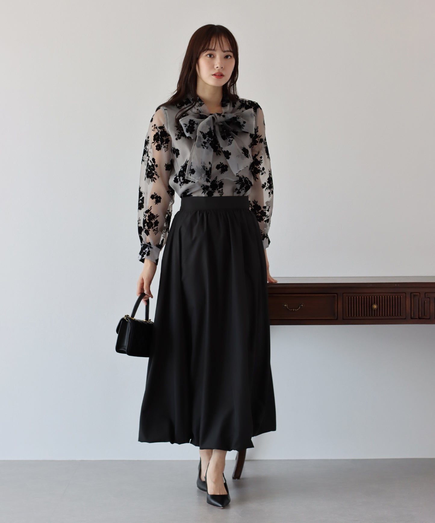 【TIME SALE】オーガンジーシアーボウタイブラウス
