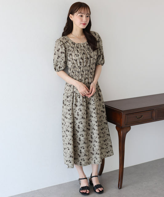 【TIME SALE】パフ袖プリントワンピース