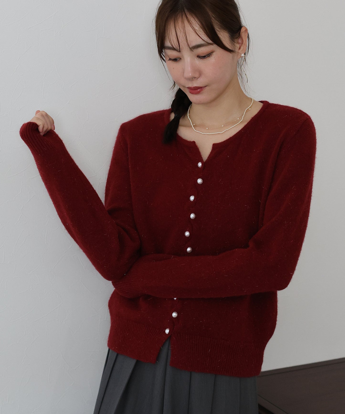 【早割5%OFF】パールボタンラメカーディガン