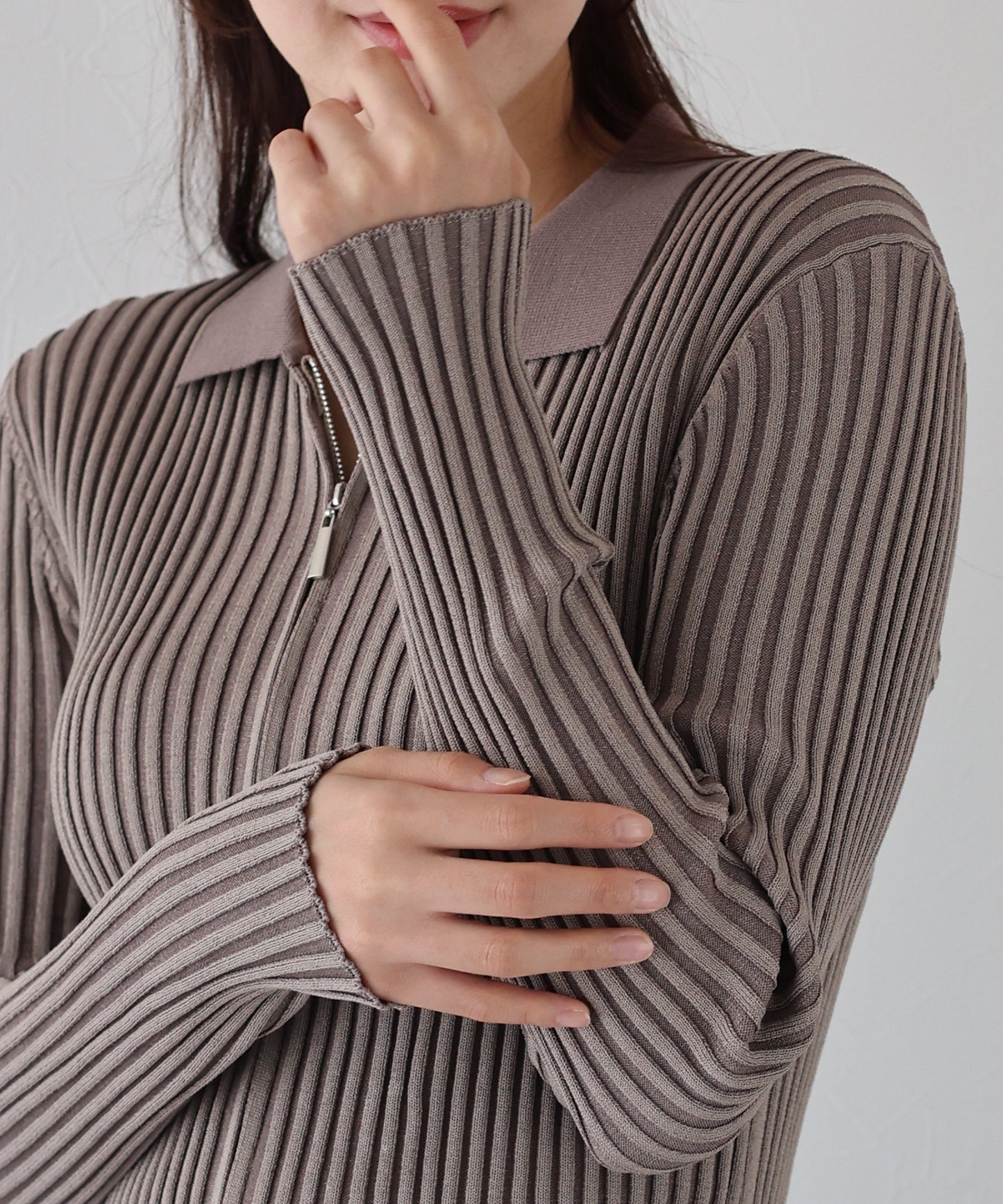 【SALE】バイカラーポロ襟Wジップカーディガン