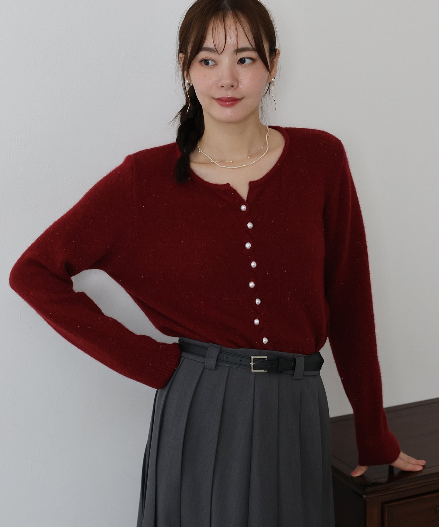 【早割5%OFF】パールボタンラメカーディガン