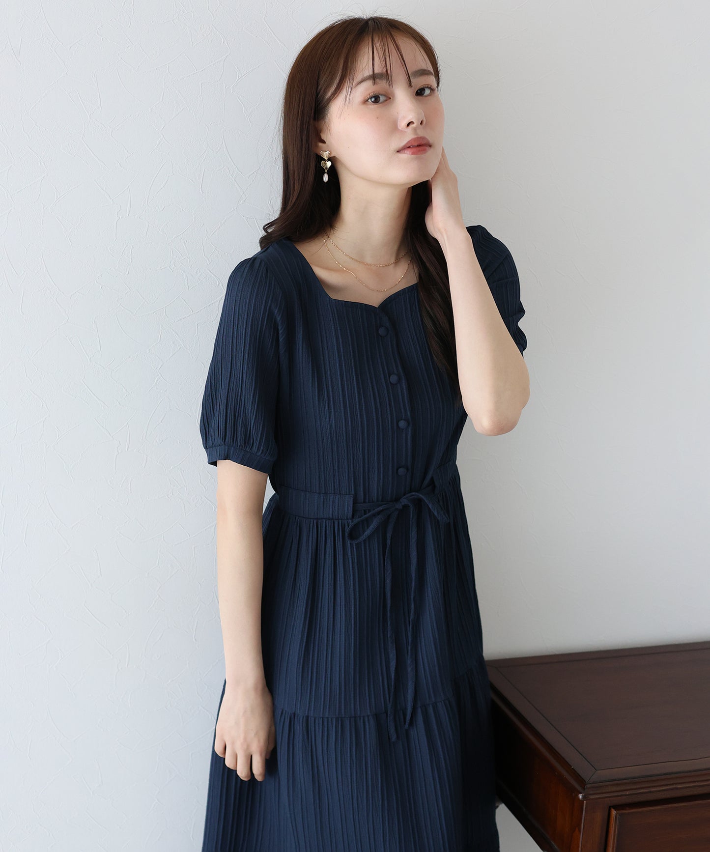 【TIME SALE】ハートネックティアード半袖ワンピース