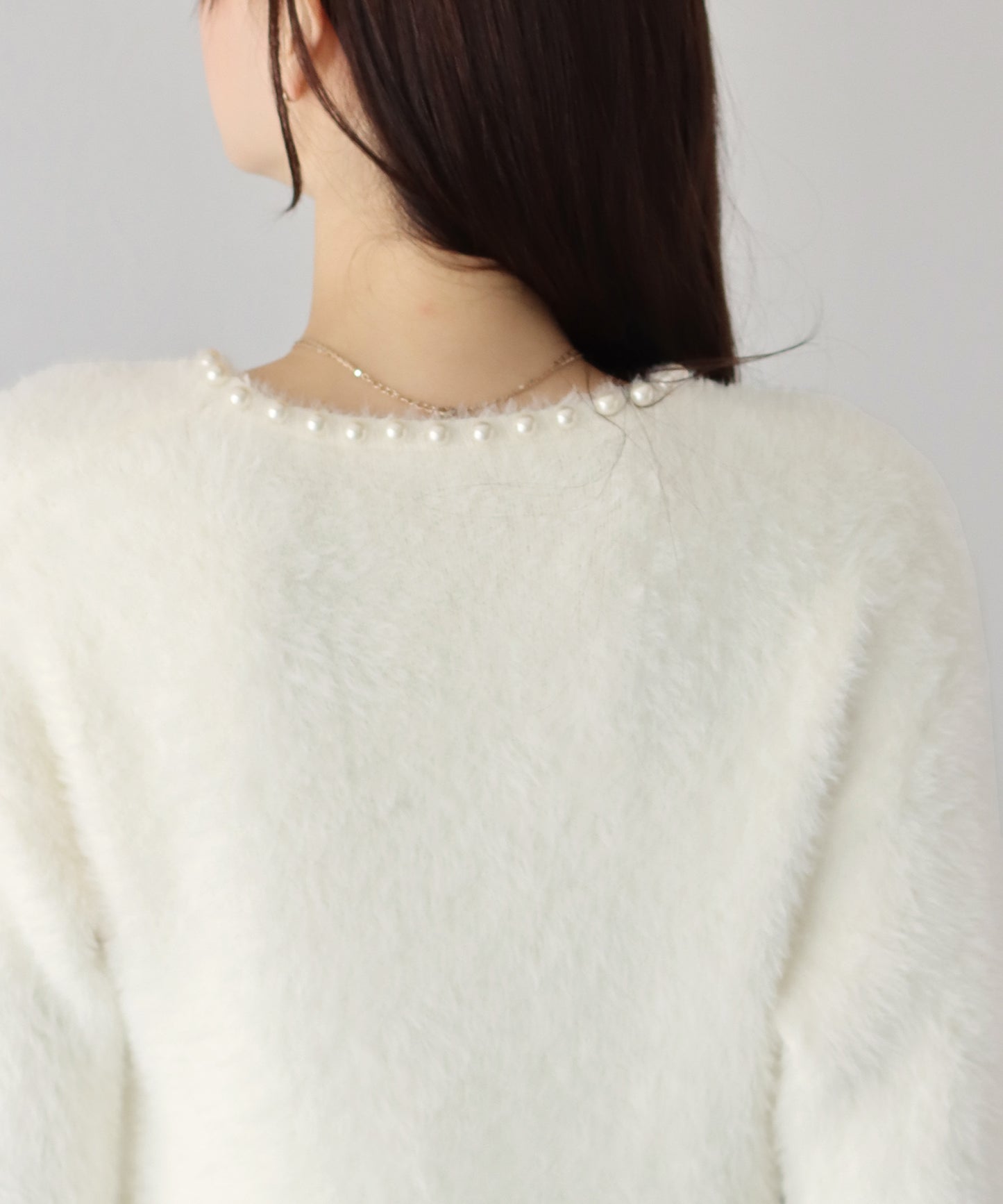 【SALE】パール付きシャギーニット