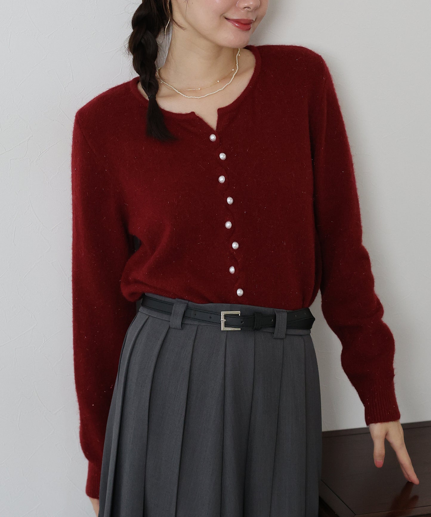 【早割5%OFF】パールボタンラメカーディガン