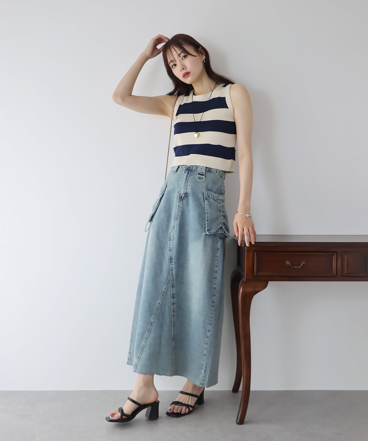 【TIME SALE】ボーダーノースリーブニット【ゆうパケット】