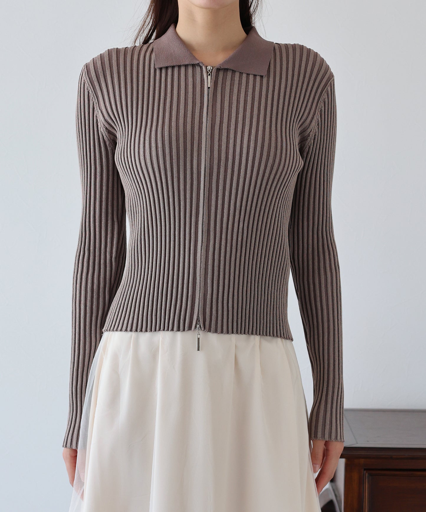 【SALE】バイカラーポロ襟Wジップカーディガン