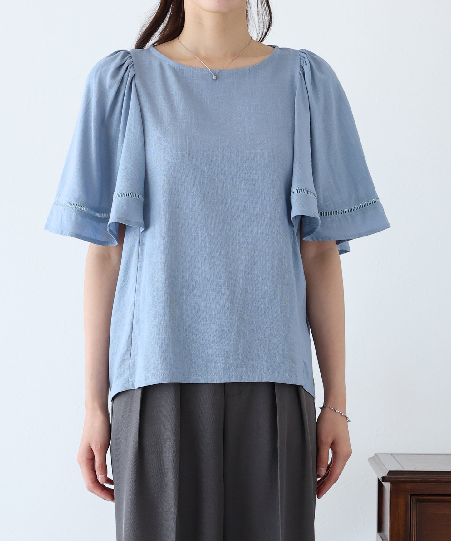 【SALE】ケープ袖リネンブラウス【ネコポス】