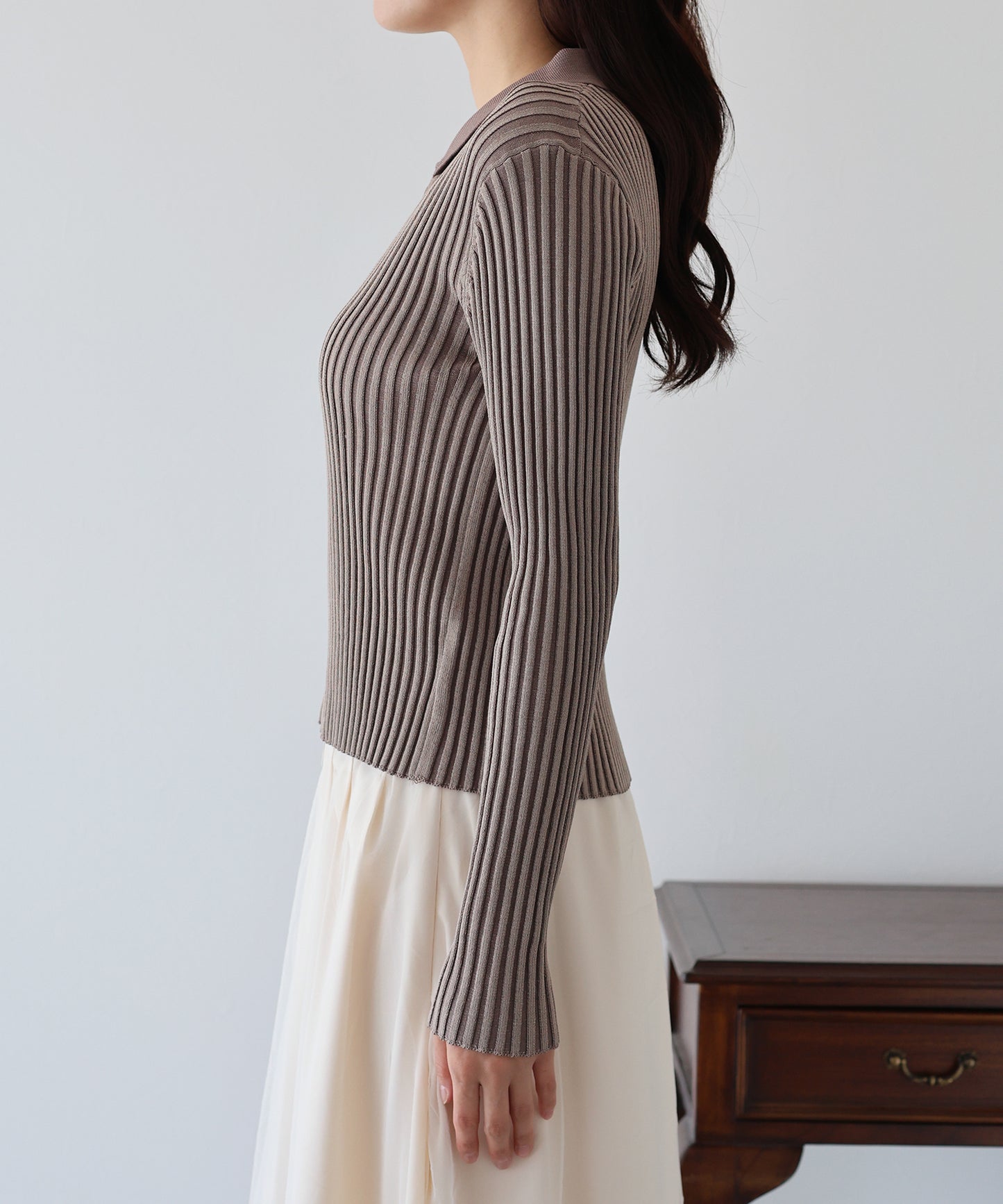 【SALE】バイカラーポロ襟Wジップカーディガン