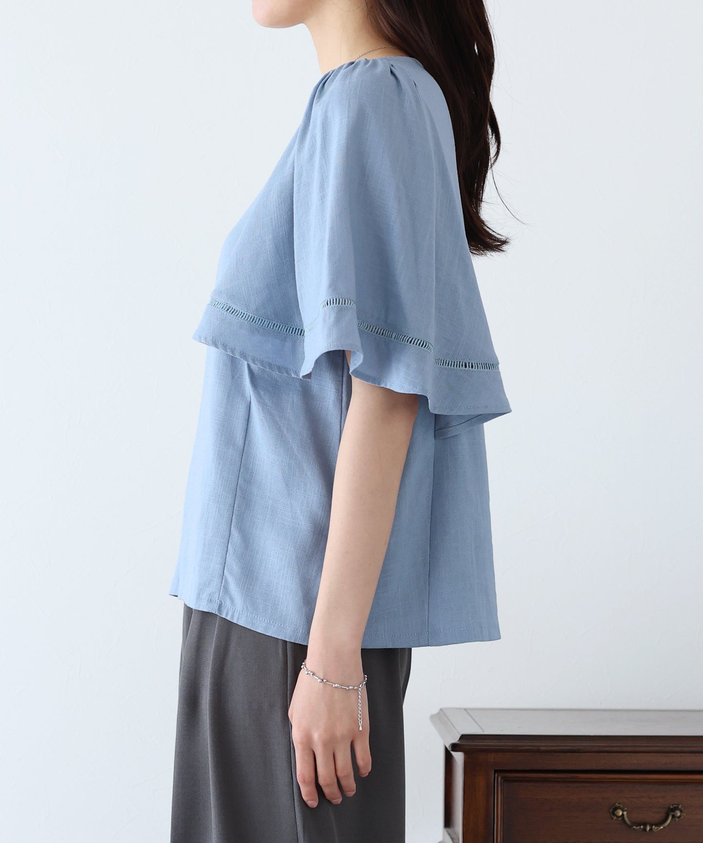 【SALE】ケープ袖リネンブラウス【ネコポス】