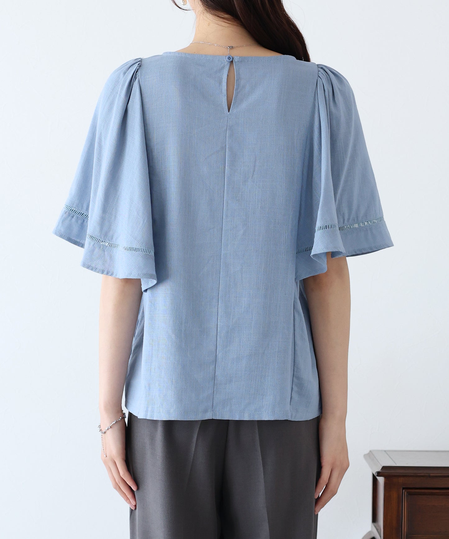 【SALE】ケープ袖リネンブラウス【ネコポス】