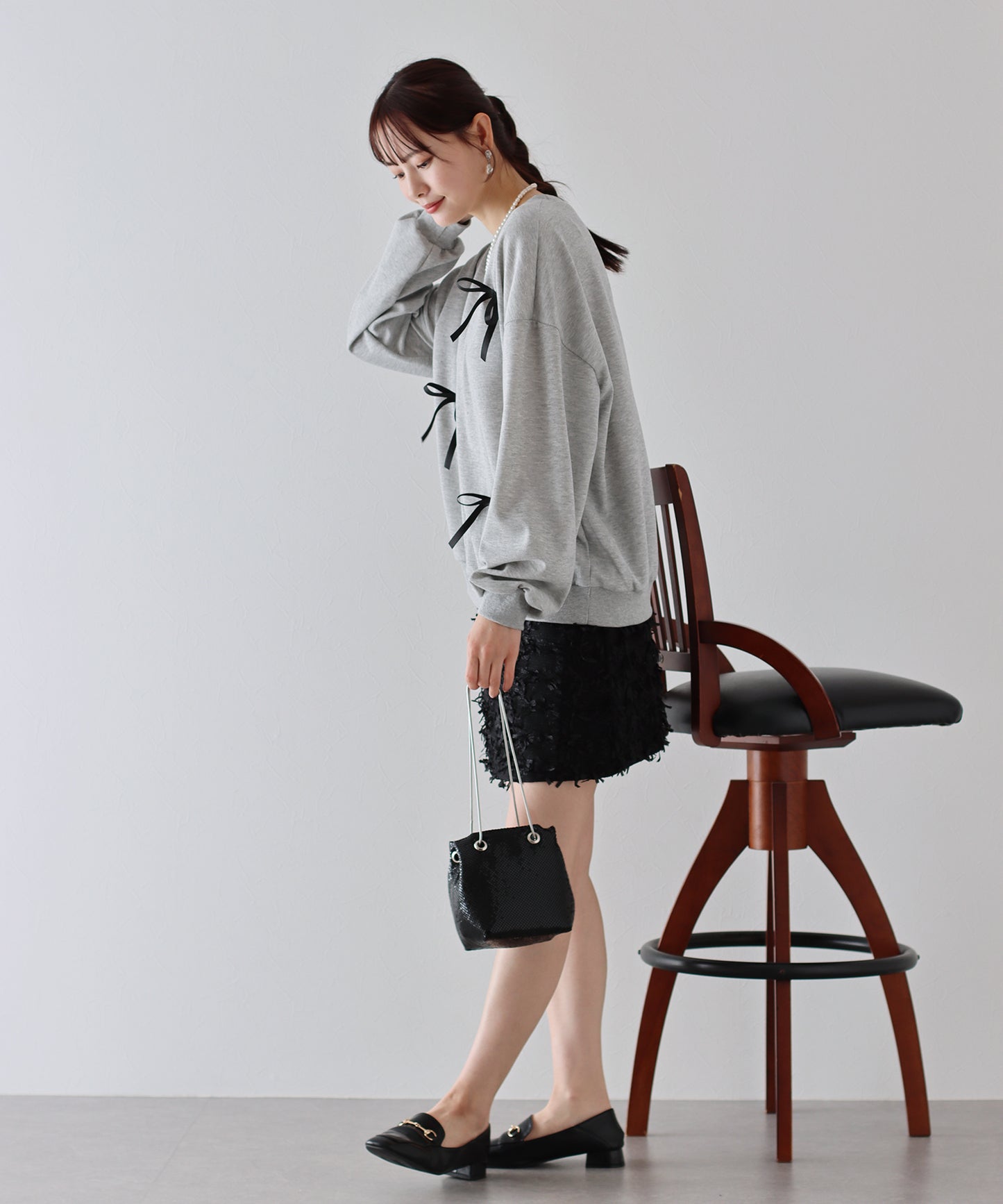 【SALE】リボン付きオーバーサイズスウェット