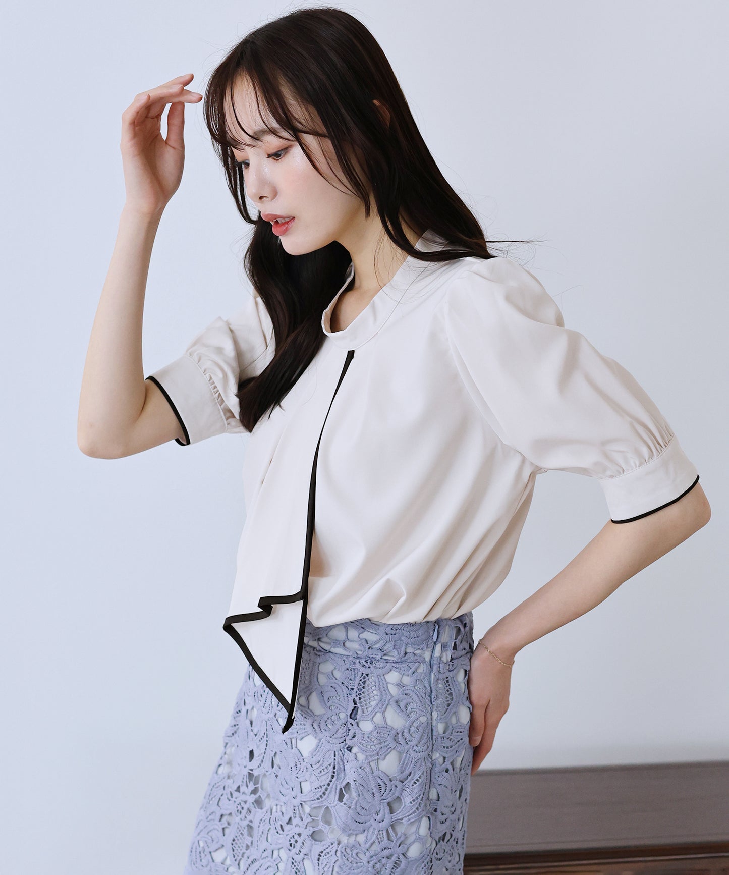 【SALE】バイカラーボウタイブラウス【ネコポス】