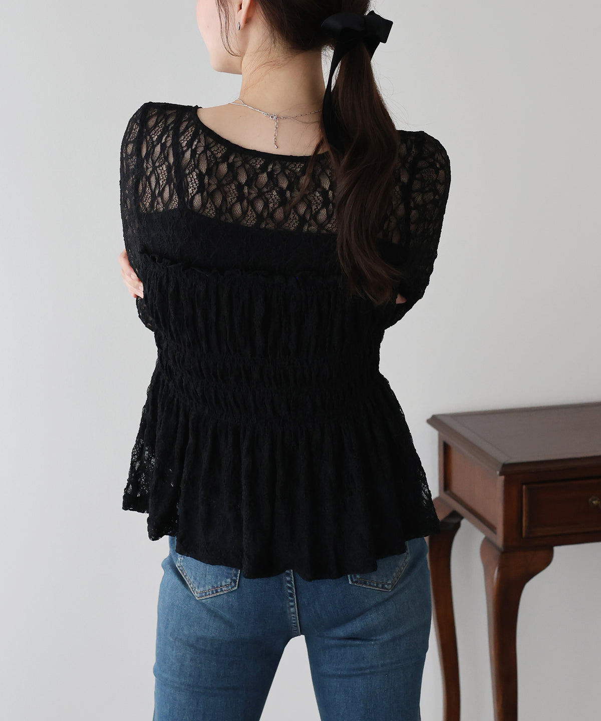 【早割5%OFF】レースペプラムシャーリングトップス【メール便】