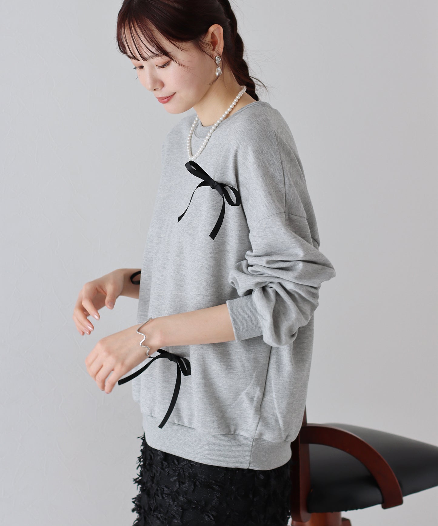 【SALE】リボン付きオーバーサイズスウェット