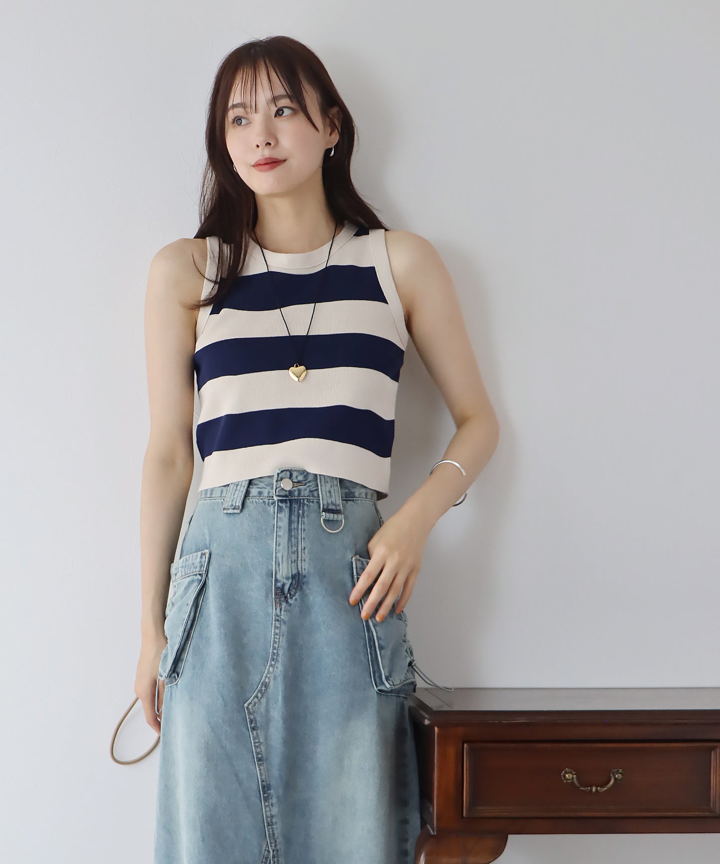 【TIME SALE】ボーダーノースリーブニット【ゆうパケット】