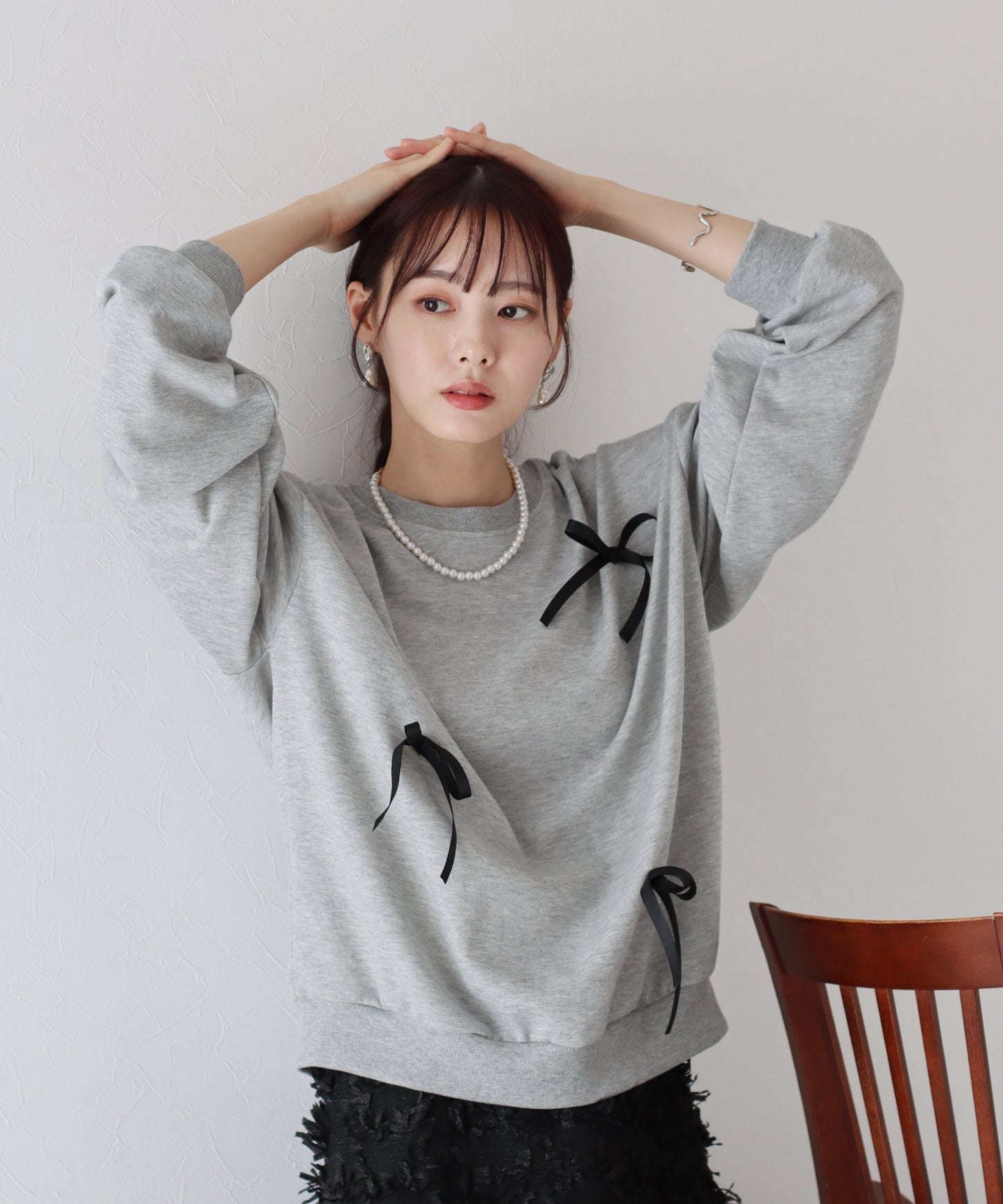 【SALE】リボン付きオーバーサイズスウェット