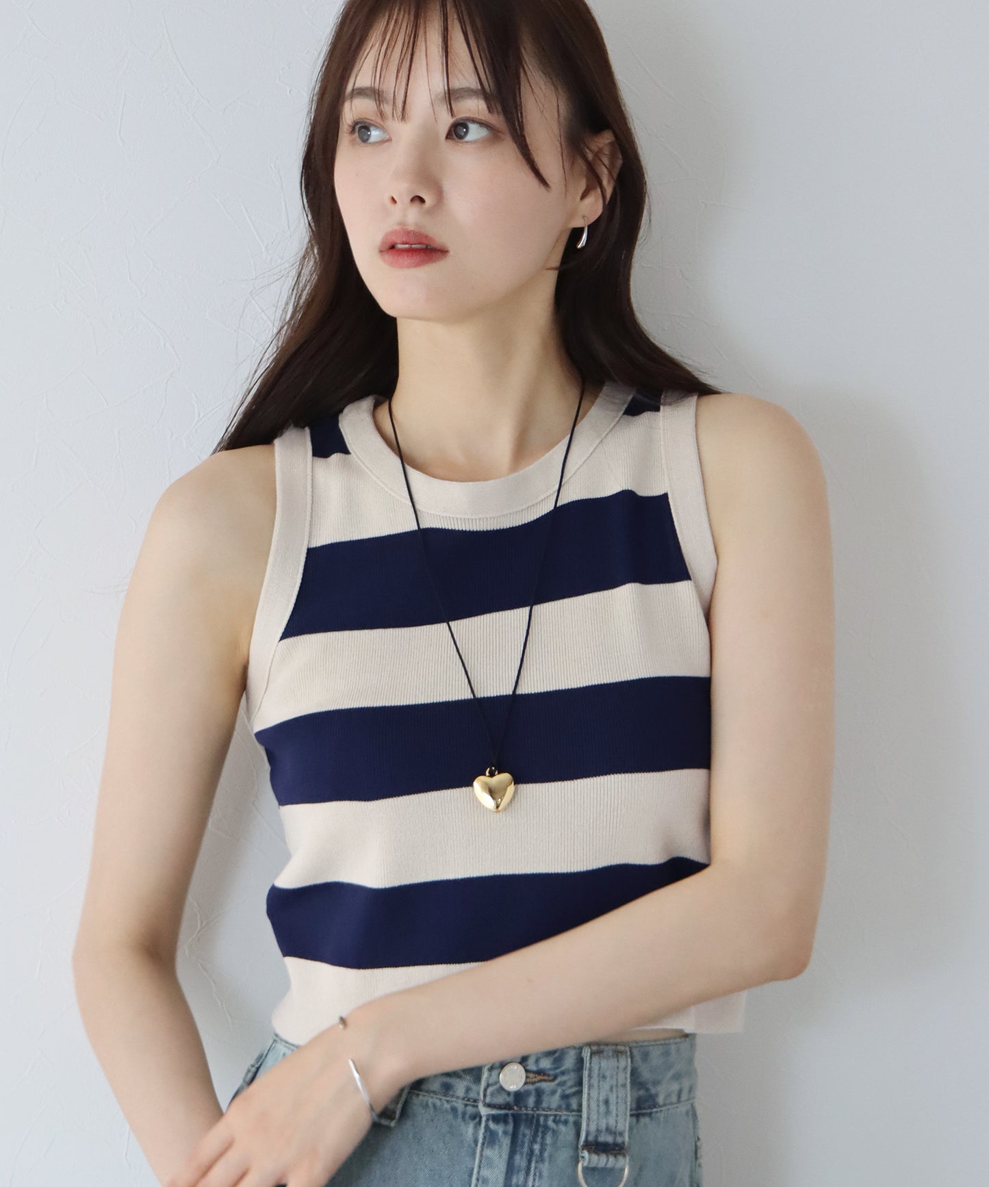 【TIME SALE】ボーダーノースリーブニット【ゆうパケット】