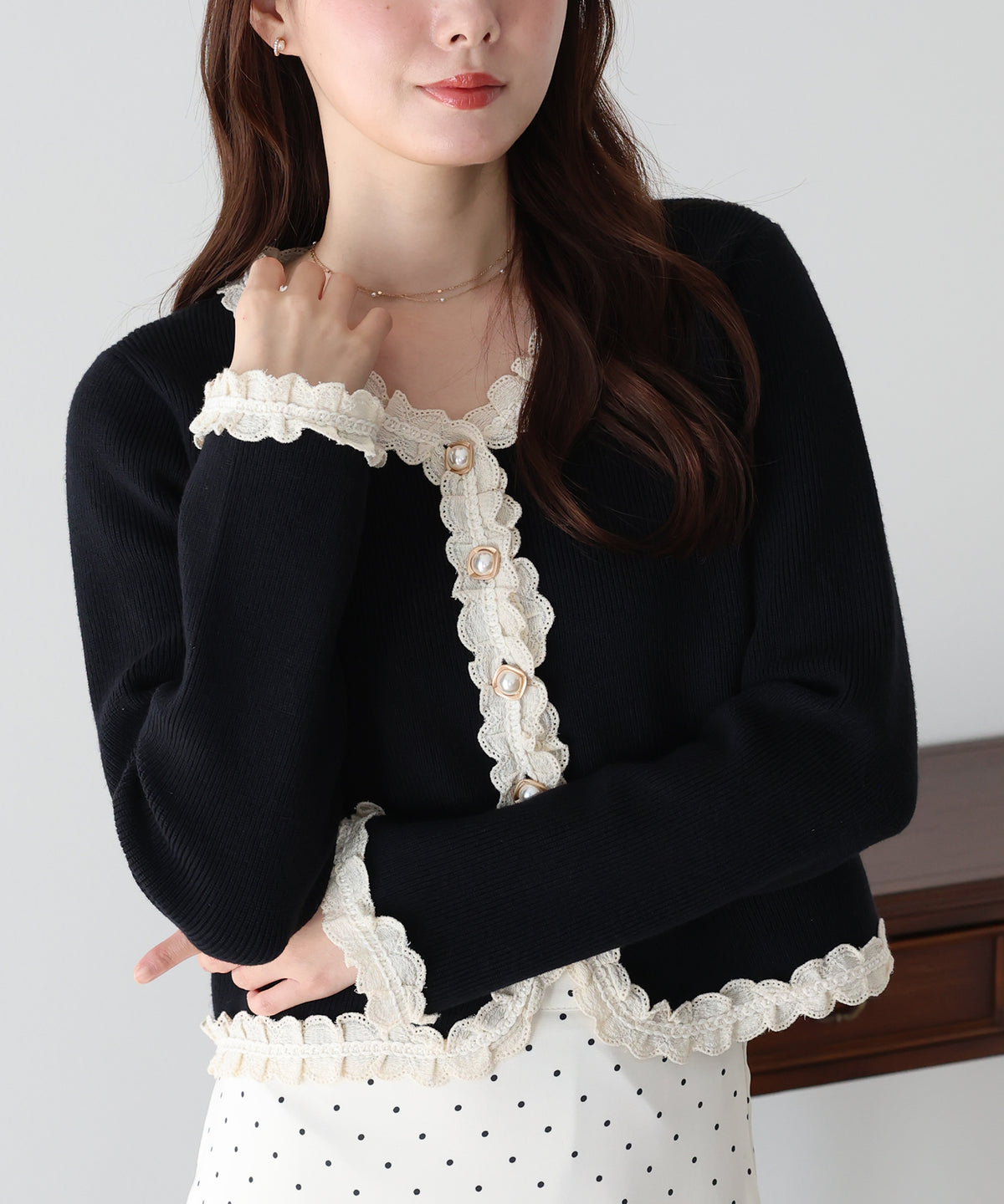 【早割5%OFF】レーストリムニットカーディガン