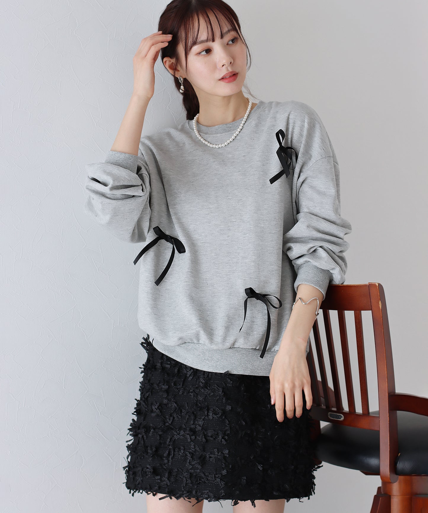 【SALE】リボン付きオーバーサイズスウェット