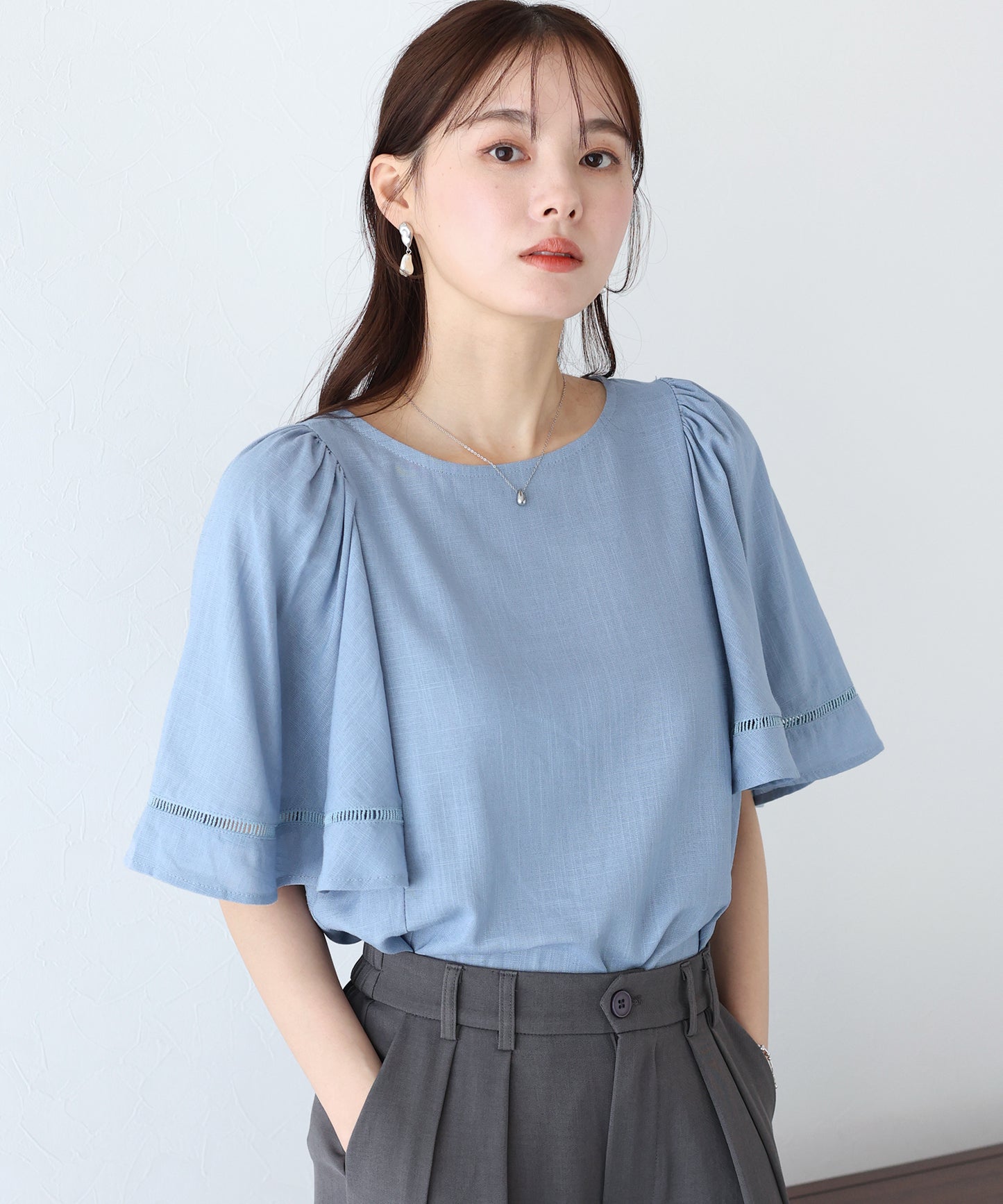 【SALE】ケープ袖リネンブラウス【ネコポス】