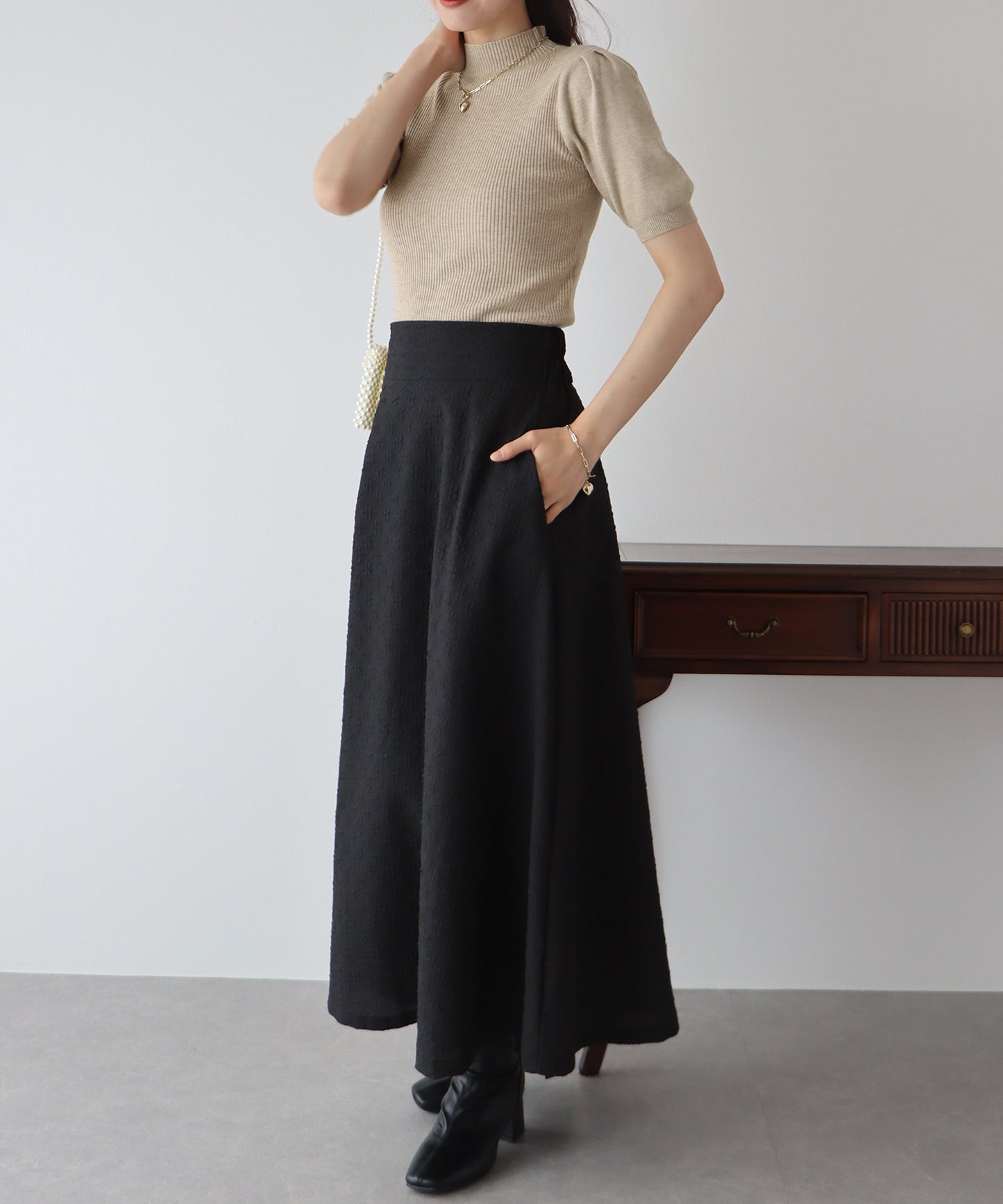 【SALE】パフスリーブ半袖なめらかニット【ネコポス】