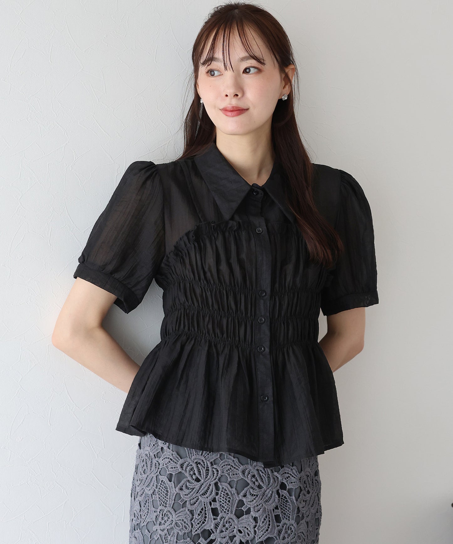 【TIME SALE】シャーリングビスチェレイヤードシアーシャツ【ネコポス】