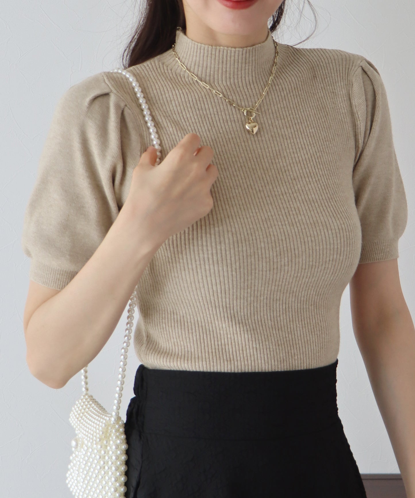 【SALE】パフスリーブ半袖なめらかニット【ネコポス】