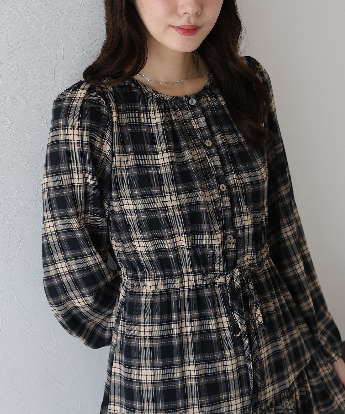 【早割5%OFF】チェック長袖ワンピース