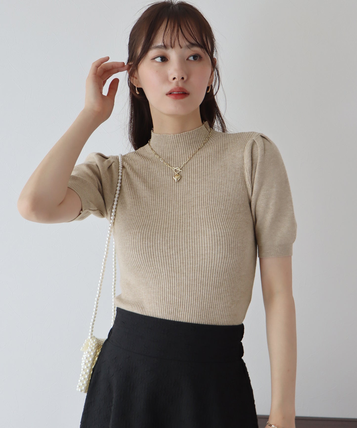 【SALE】パフスリーブ半袖なめらかニット【ネコポス】