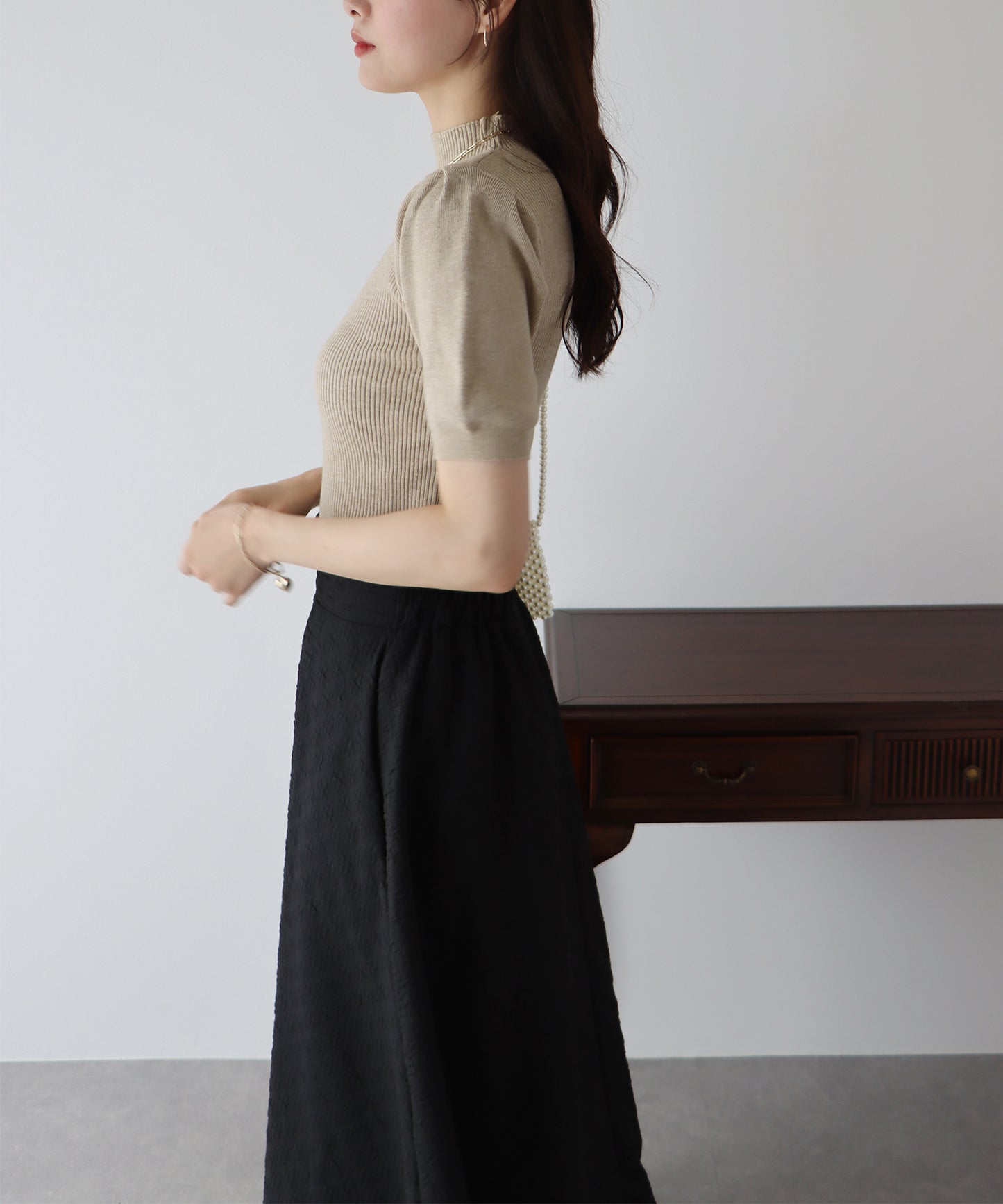 【SALE】パフスリーブ半袖なめらかニット【ネコポス】