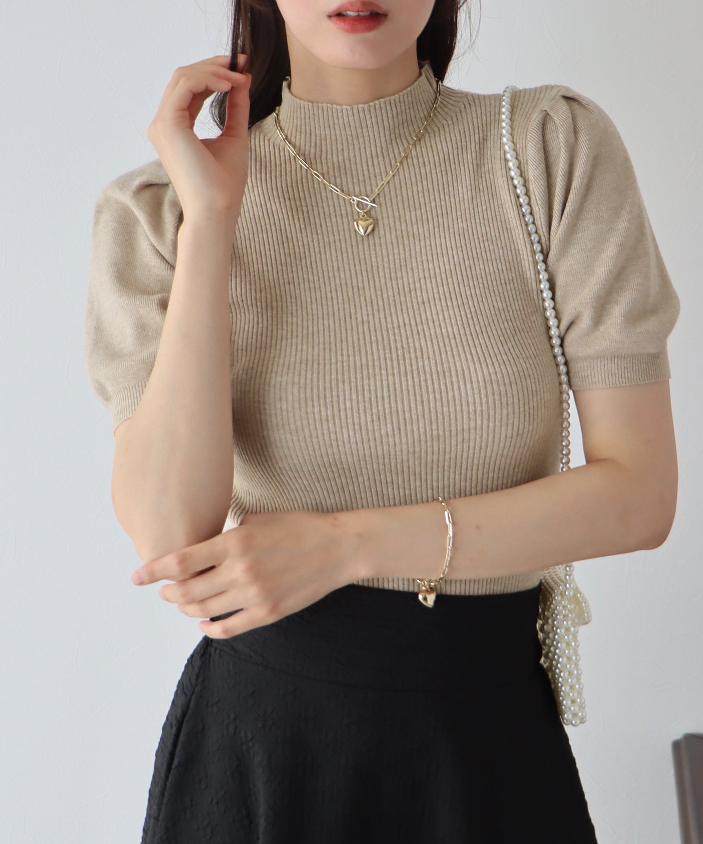 【SALE】パフスリーブ半袖なめらかニット【ネコポス】