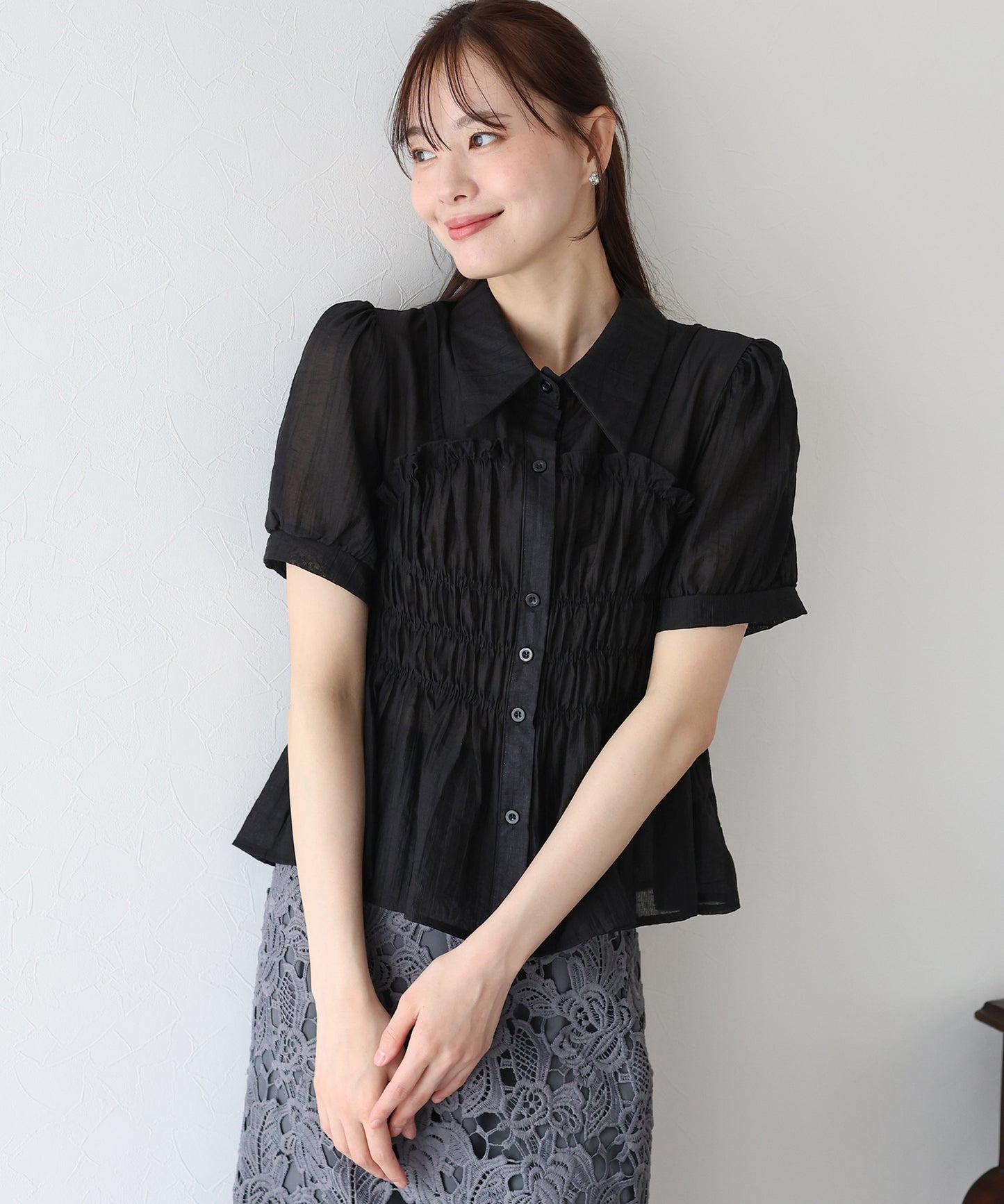 【TIME SALE】シャーリングビスチェレイヤードシアーシャツ【ネコポス】